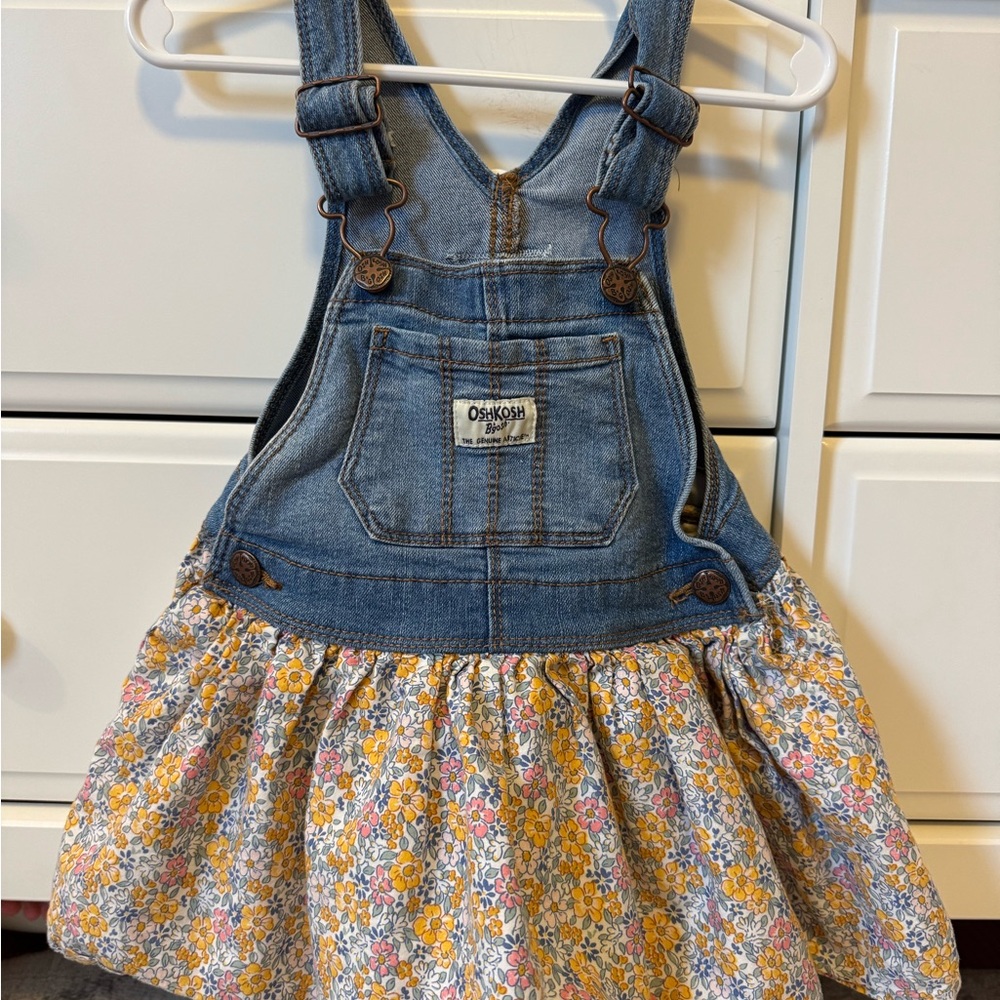 OshKosh B'gosh Blue Denim Floral Overall Dress